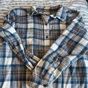 Lands End Gray, Cream and Blue Flannel